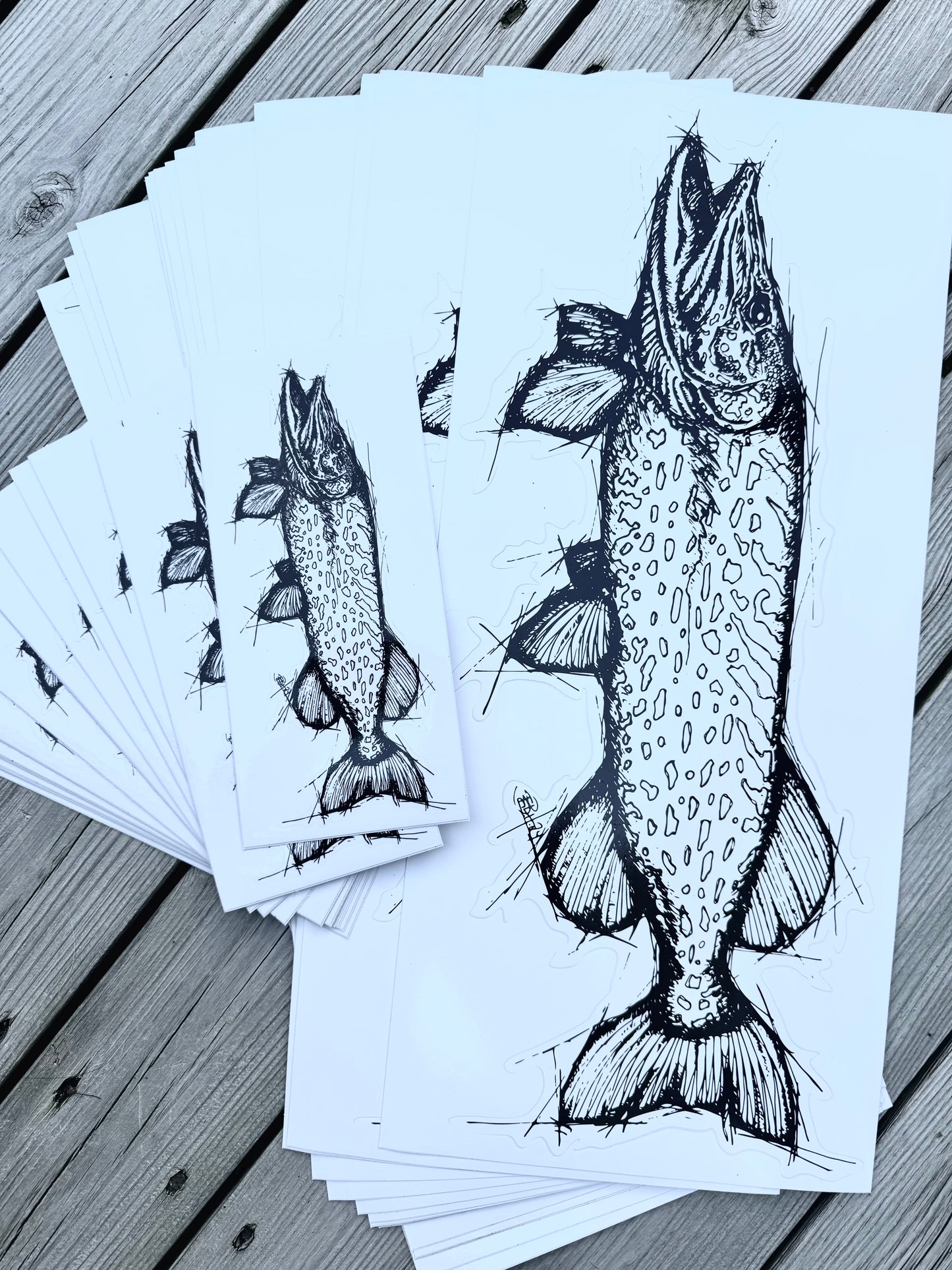 Pike Sketch Fishing Sticker Small.