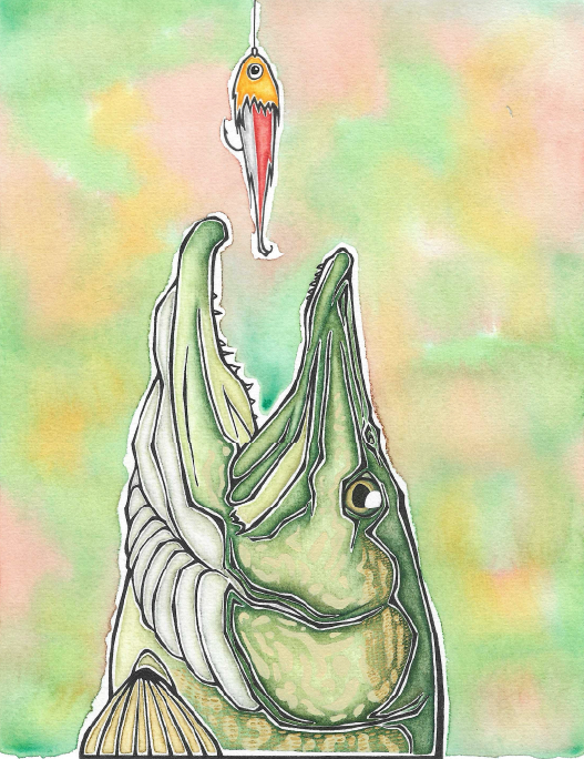 PikeFly Original Painting. A4.