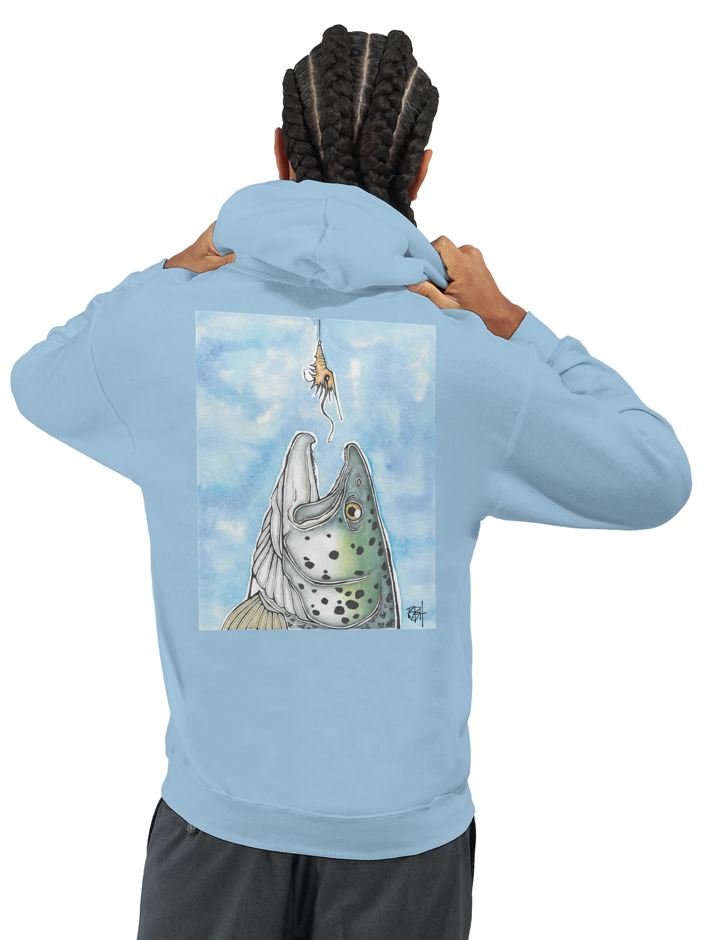 SeatroutFly Hoodie. Salt. Strip. Silver.