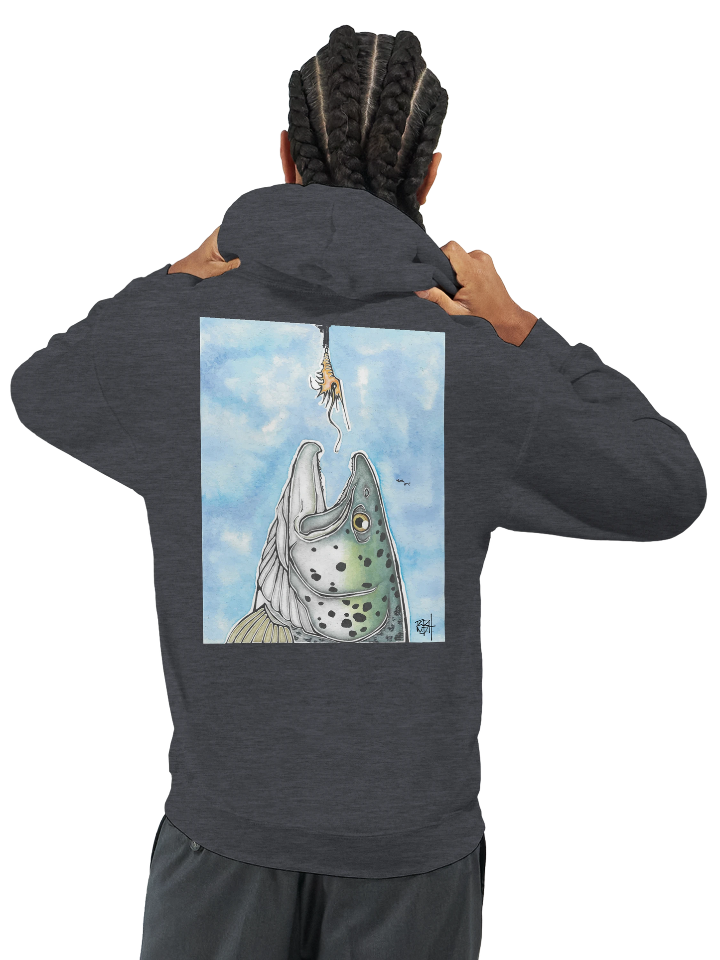 SeatroutFly Hoodie. Salt. Strip. Silver.